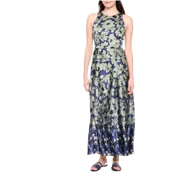 BANANA REPUBLIC Silky Floral Contrast Stitch Maxi Dress - Picture 13 of 14